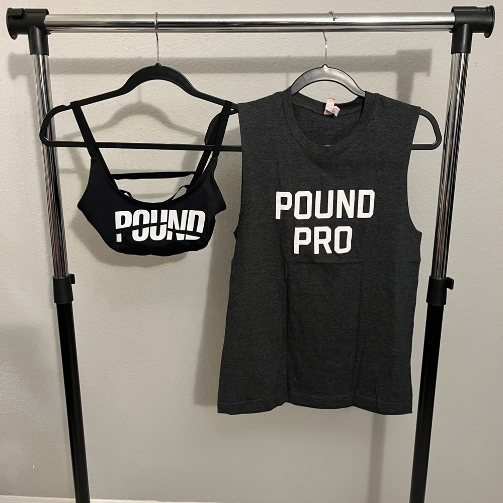 Pound© Workout Muscle Tee (size S) and Onzie Sports Bra (size S/M) combination
